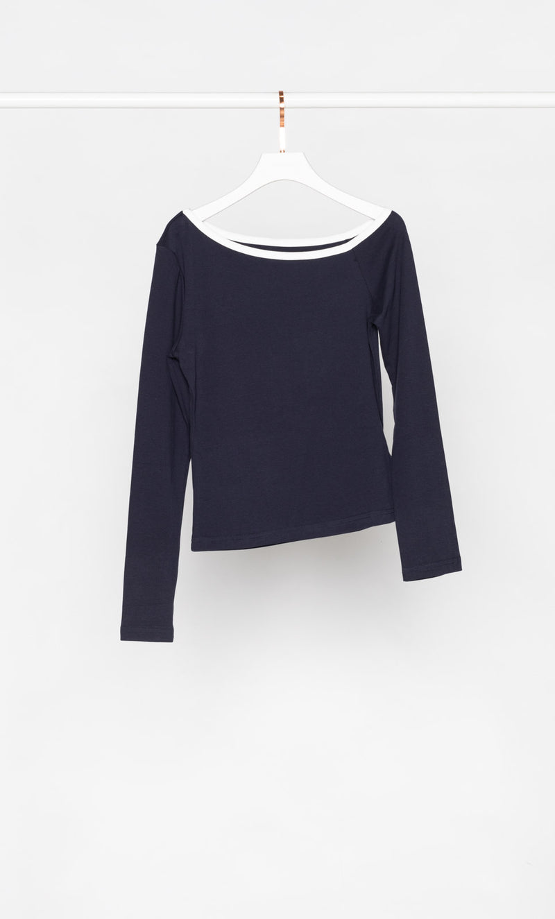 Slanted Shoulder Long Sleeves Top