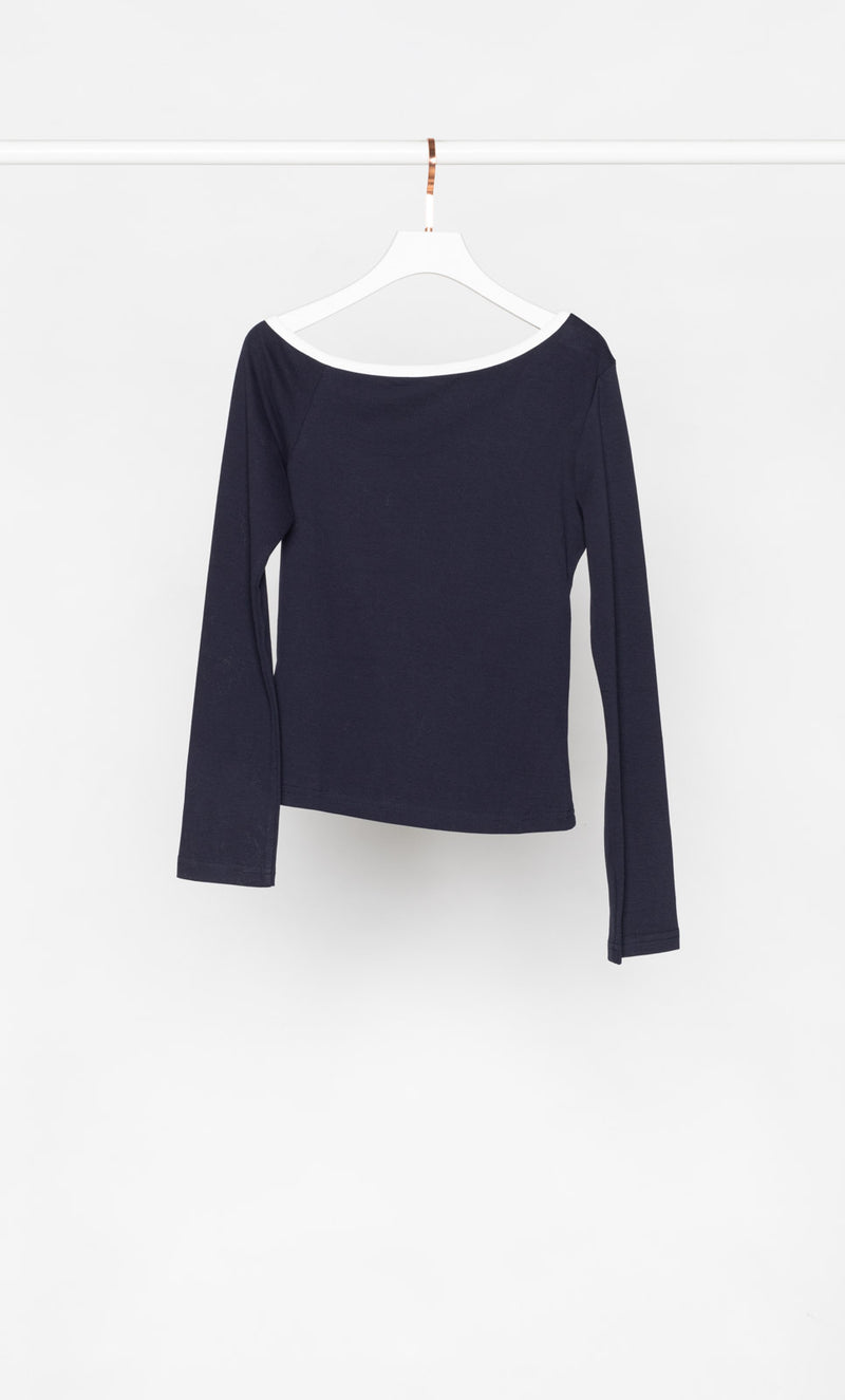 Slanted Shoulder Long Sleeves Top