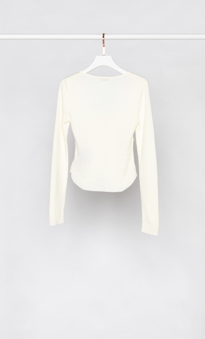 Square Neck Ribbed Top with Pearl Bows