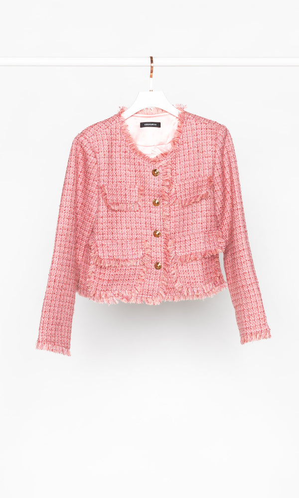 Fray Hem Checker Tweed Jacket