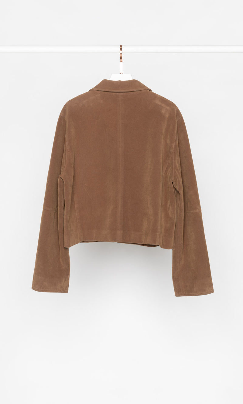 Suede Leather Slight Crop Zip-up Jacket