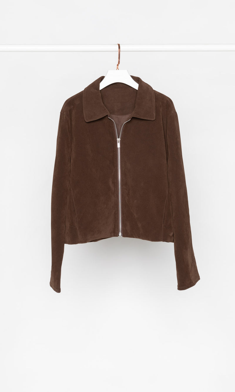 Suede Leather Slight Crop Zip-up Jacket