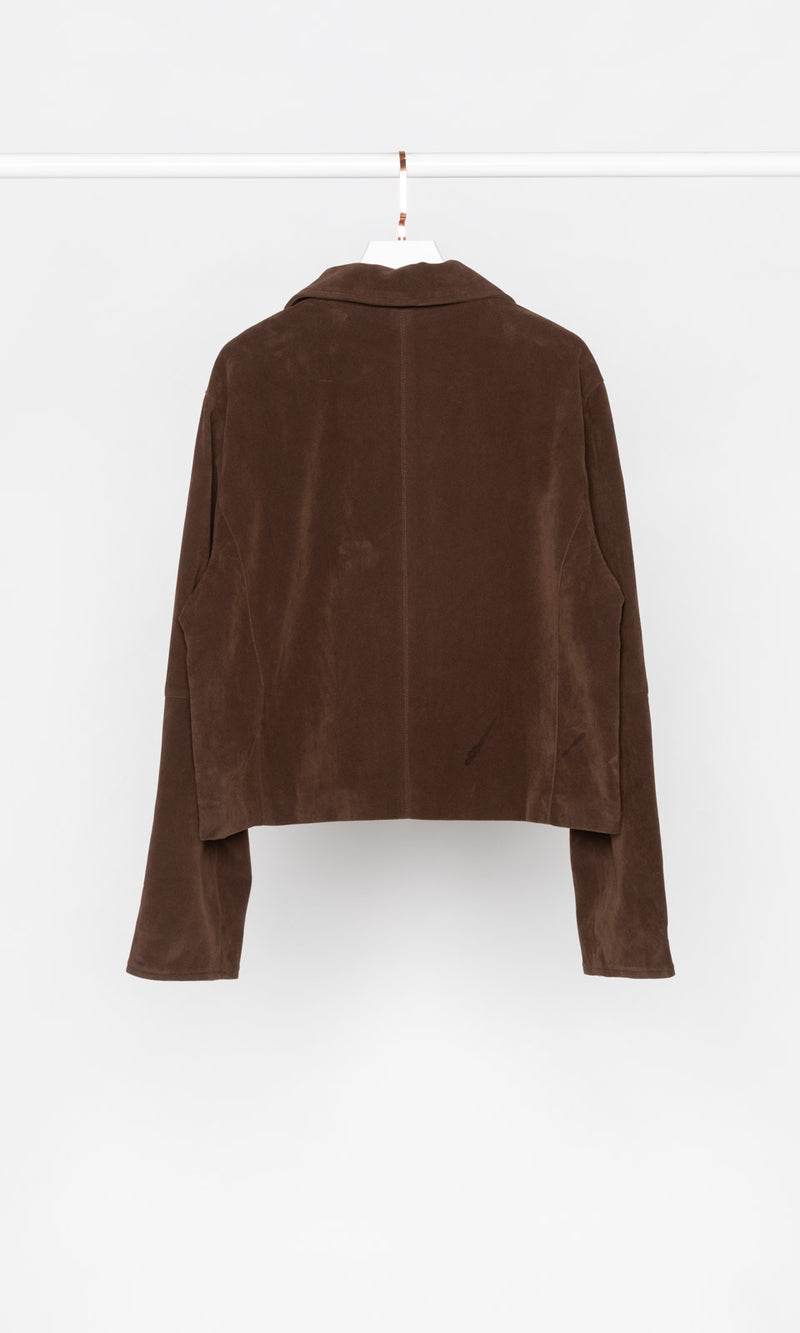 Suede Leather Slight Crop Zip-up Jacket