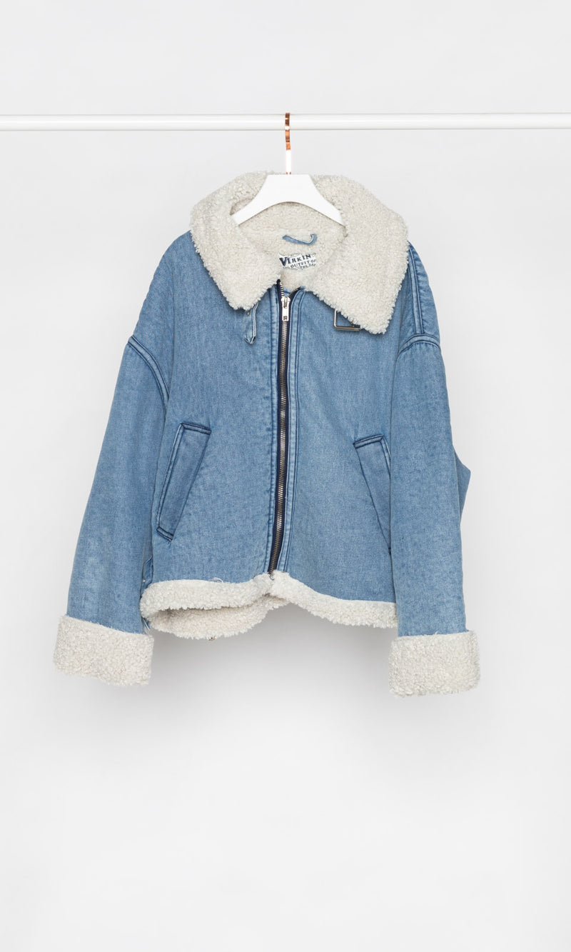 Zip-up Sherpa Denim Jacket