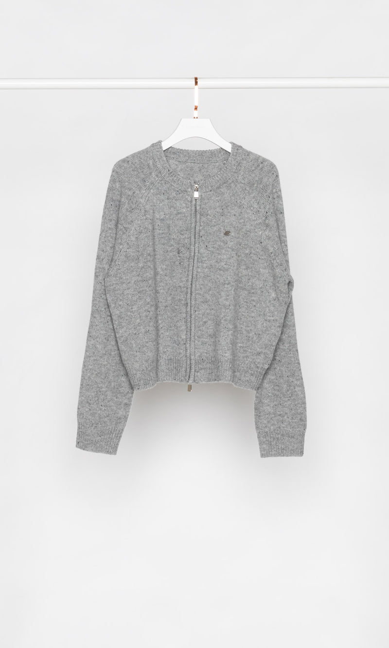 Zip-up Round Neck Cardigan