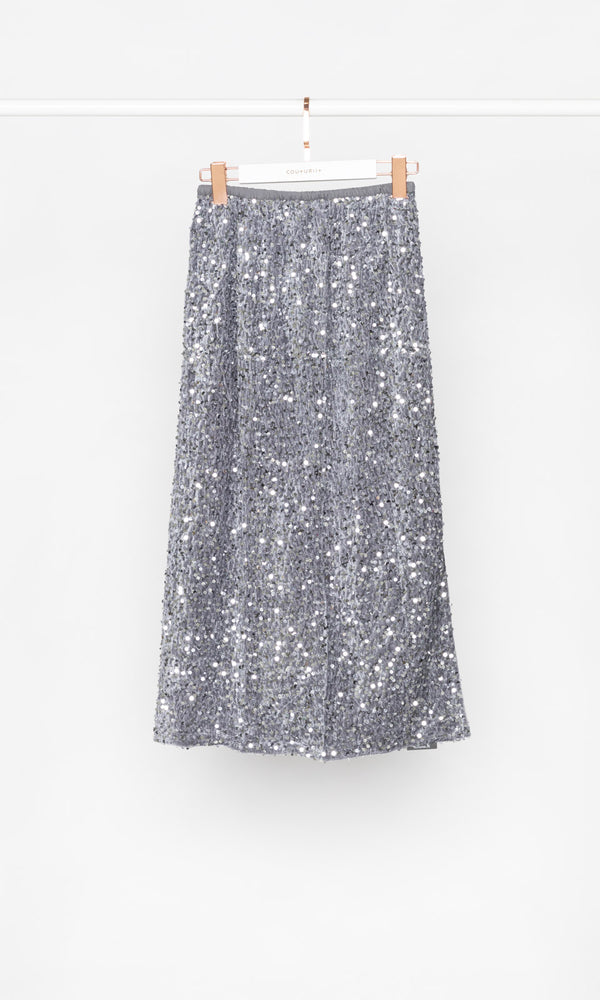 Sparkly Sequins Midi Skirt with Back Slit