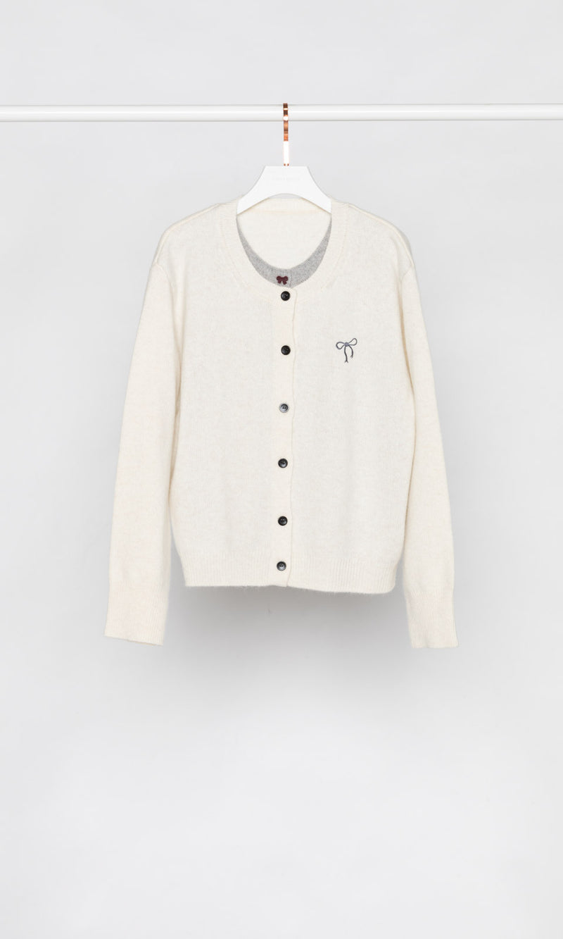 Two-layered Bow Logo Cardigan