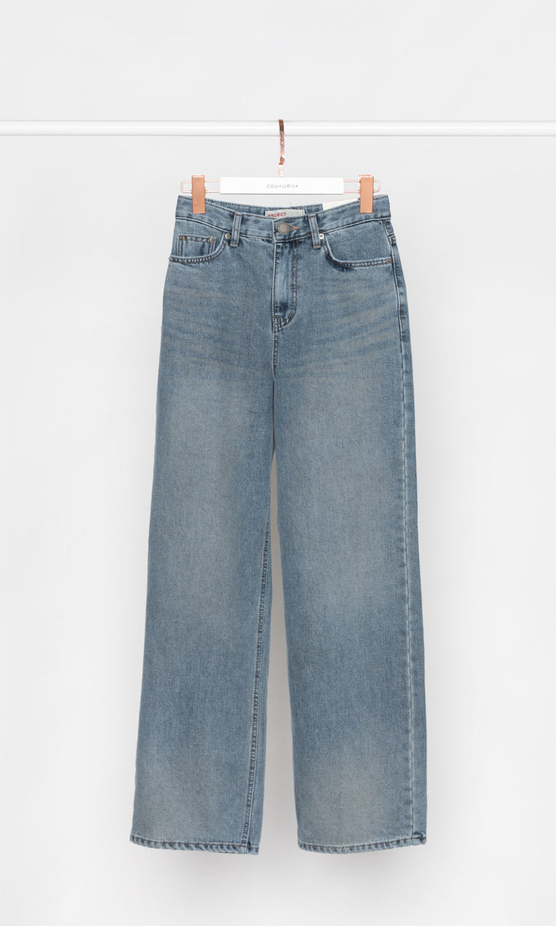 High-waisted Blue Relax Tapered Jeans with Fleece Lining