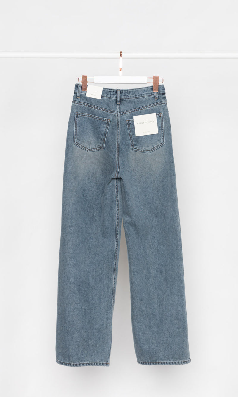 High-waisted Blue Relax Tapered Jeans with Fleece Lining