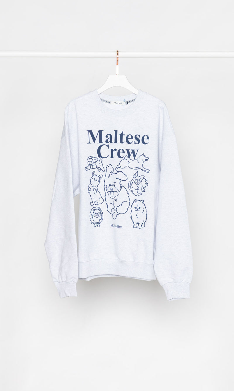 Maltese Crew Line Graphic Sweatshirt Melange White with Navy