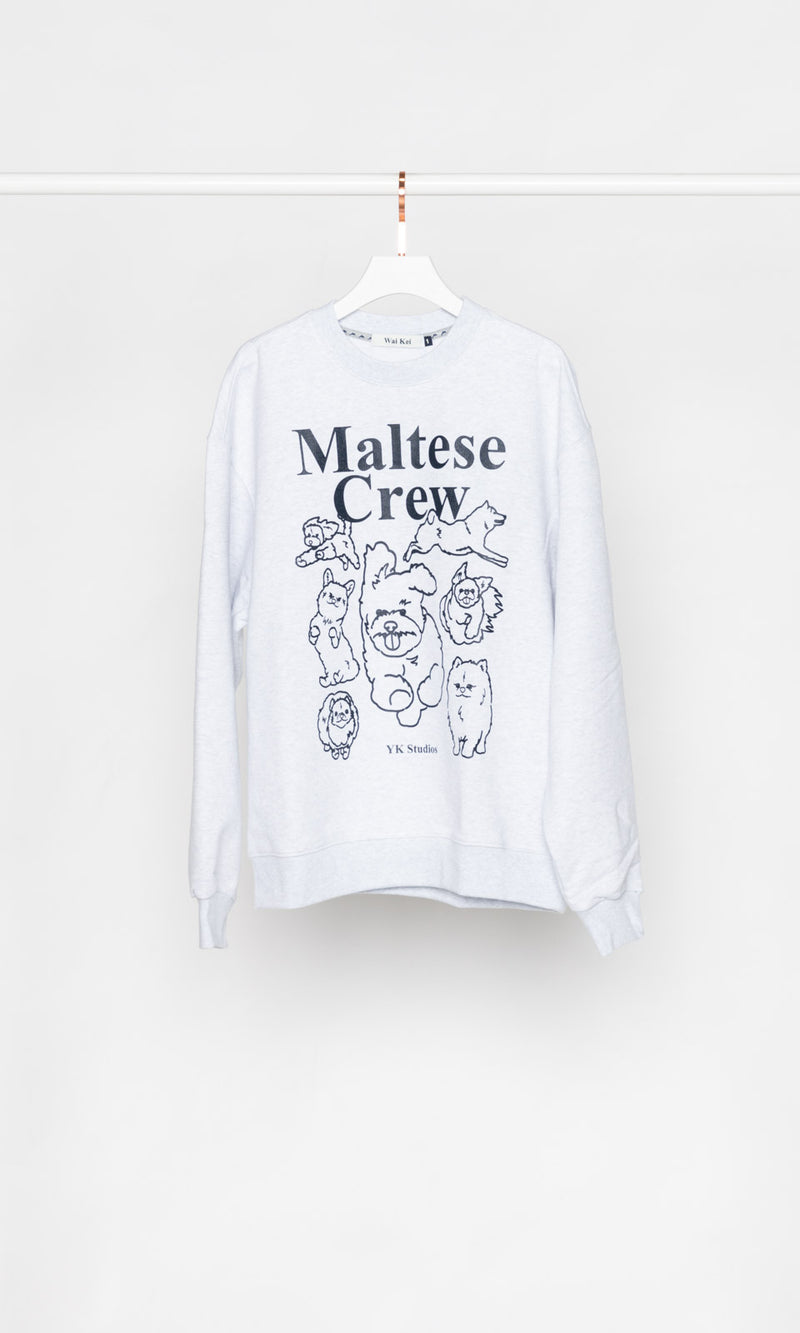 Maltese Crew Line Graphic Sweatshirt Melange White with Black