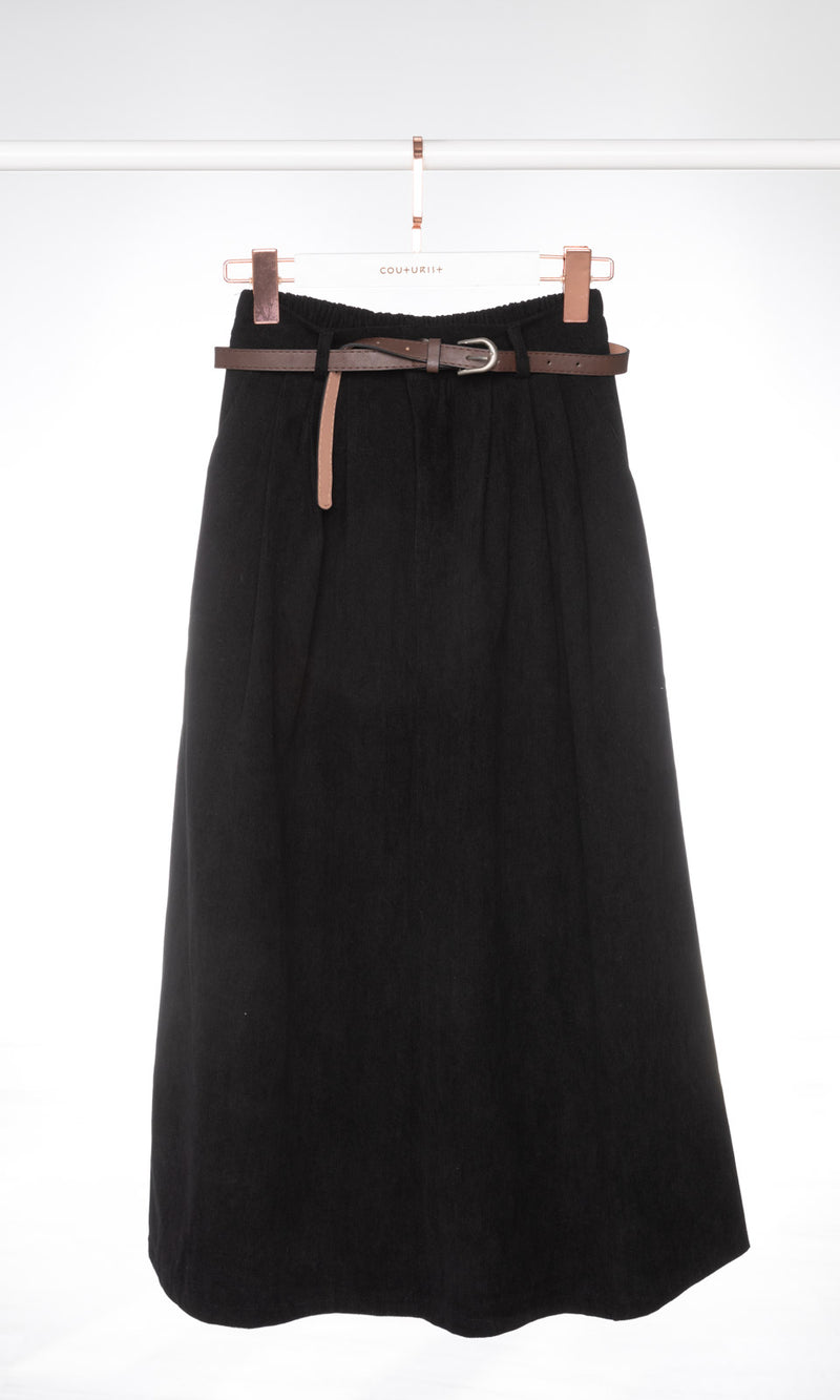 Corduroy Flare Skirt with Belt