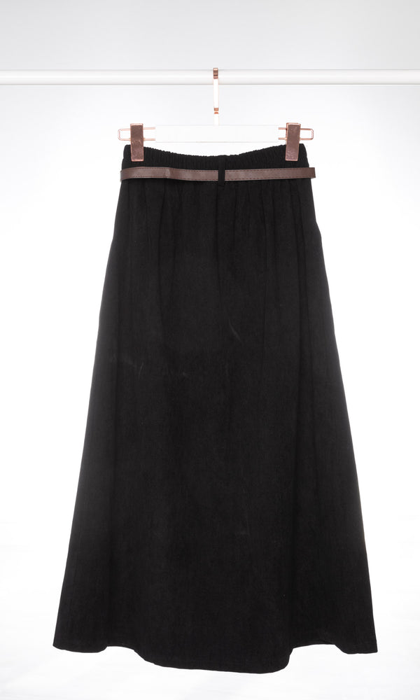 Corduroy Flare Skirt with Belt