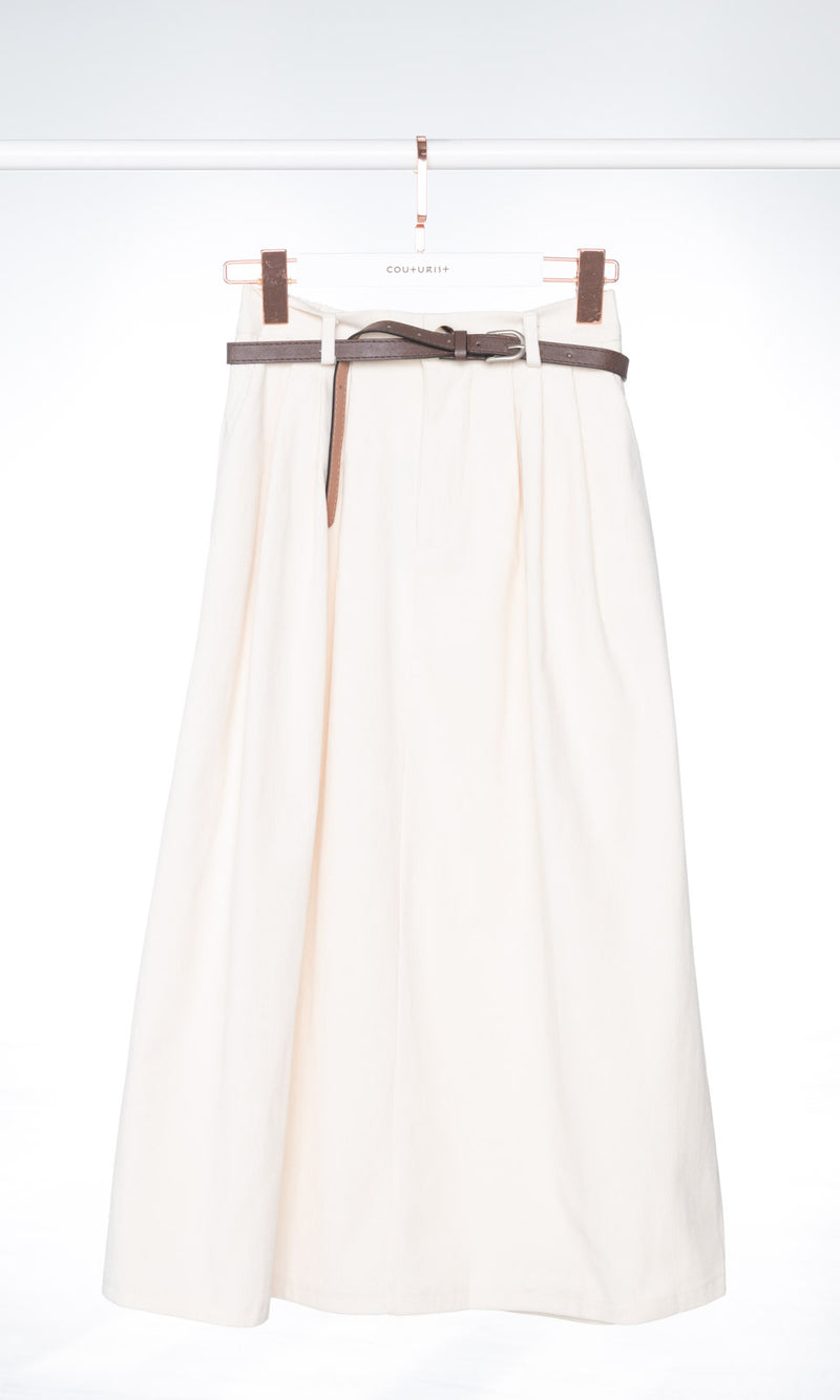 Corduroy Flare Skirt with Belt