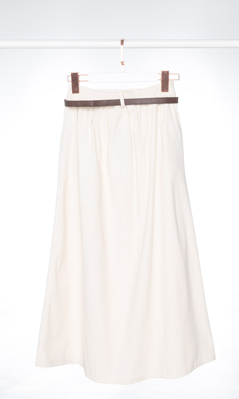 Corduroy Flare Skirt with Belt