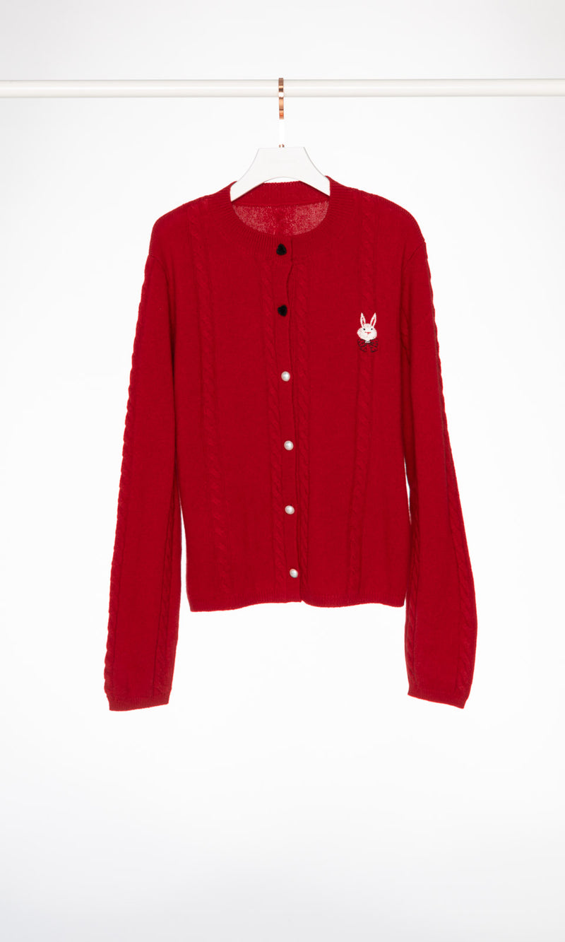 Bunny Logo Cable Knit Cardigan