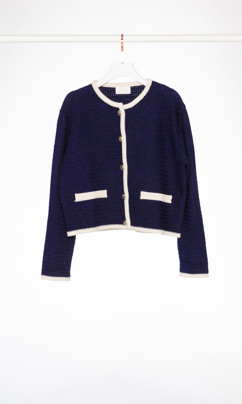 Contrasting Edges Waffle Cardigan