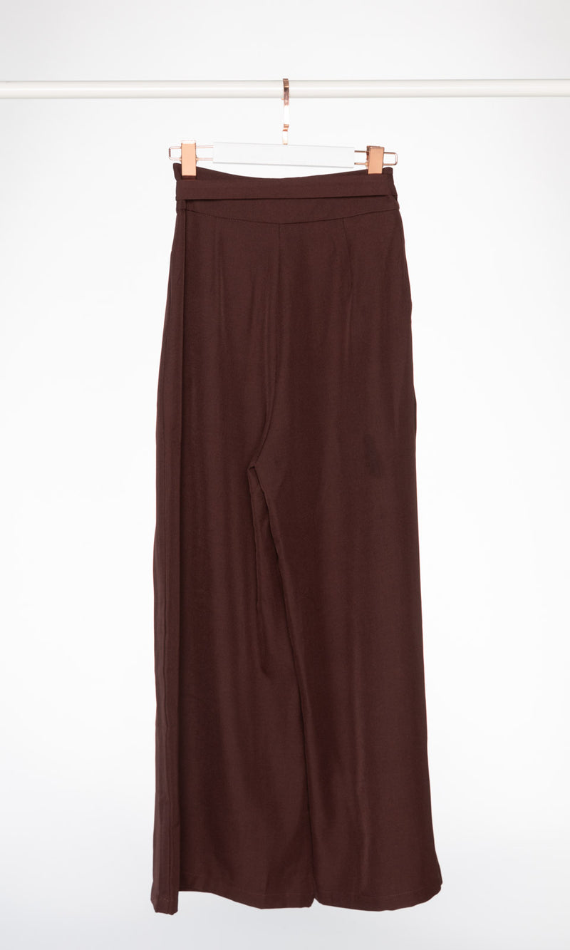 Wrap Around Belt Wide Leg Pants