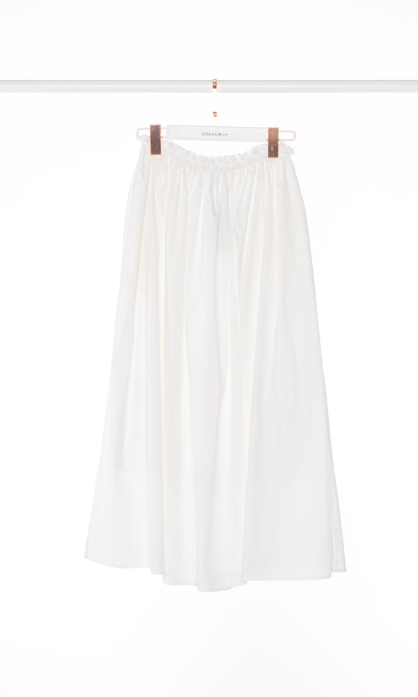 Ruffle Waist Flare Poplin Maxi Skirt