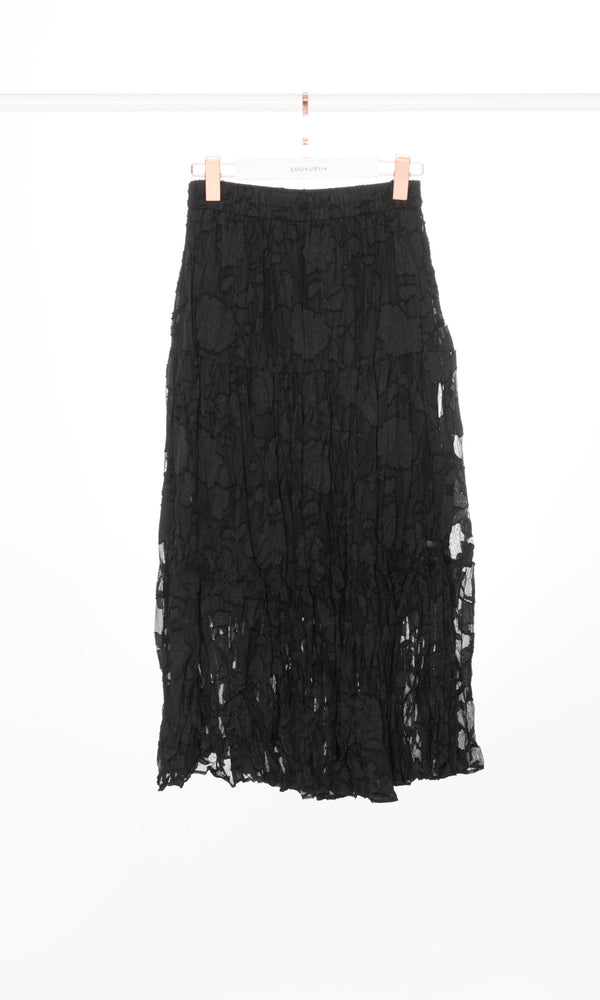 Wrinkle with Flower Pattern Chiffon Maxi Skirt