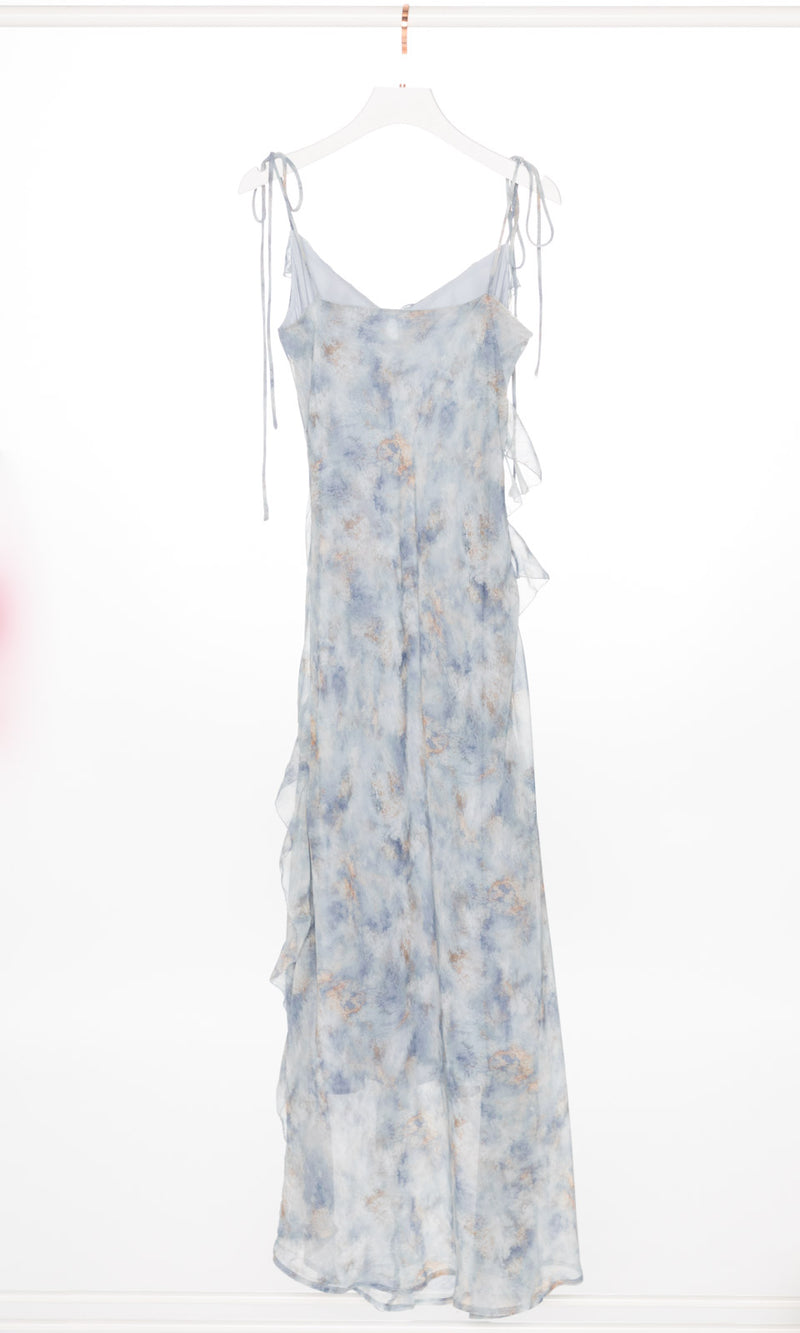 Mixed Color Ruffle Edges Cami Maxi Dress