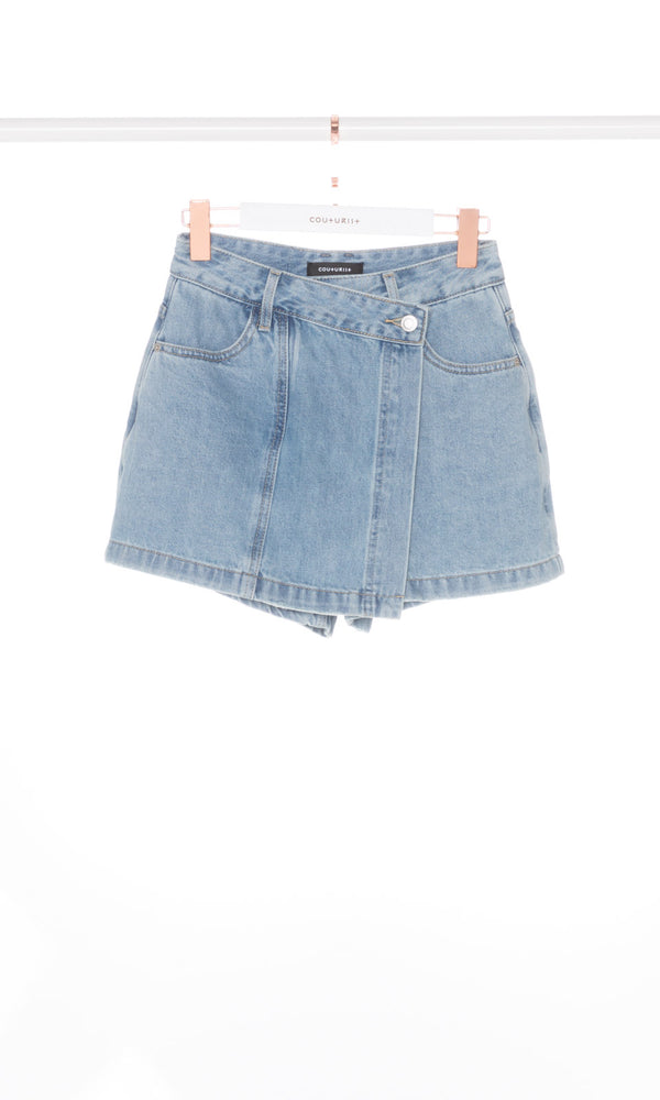 Asymmetrical Wrap Around Denim Shorts