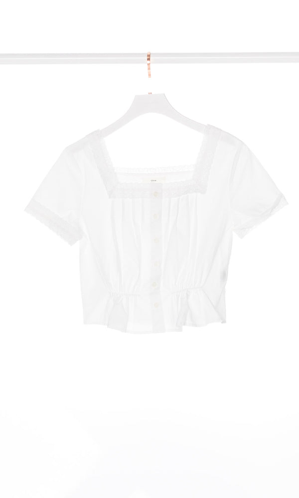 Lace Edge Square Neck Button Up Top