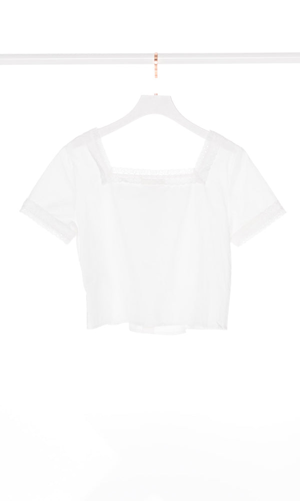 Lace Edge Square Neck Button Up Top