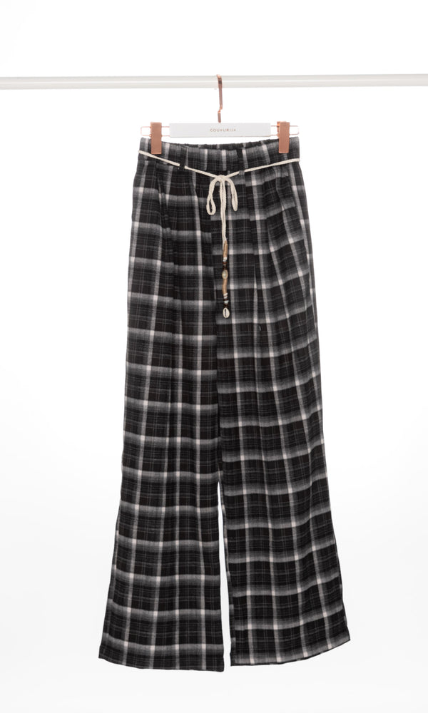 Checker Wide Leg Pants with Belt