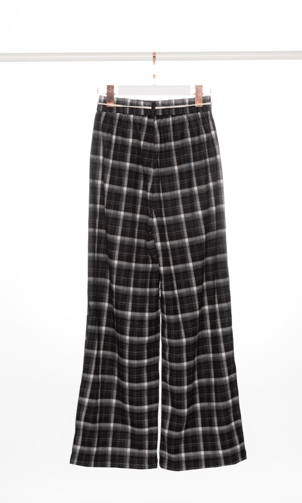 Checker Wide Leg Pants with Belt