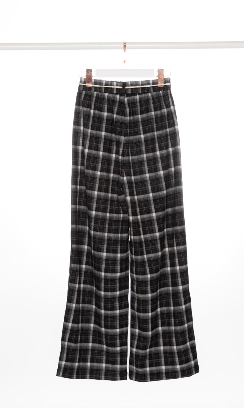 Checker Wide Leg Pants with Belt