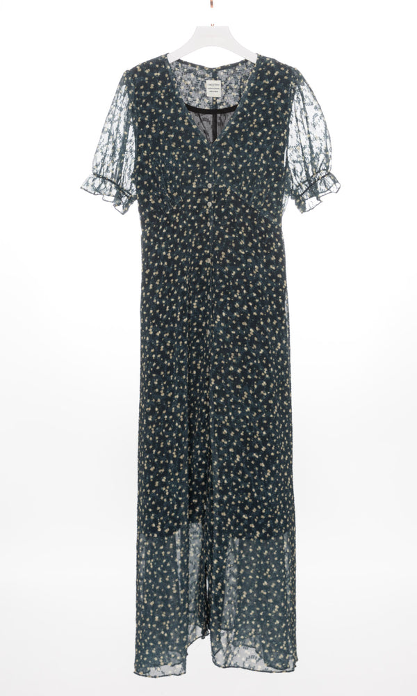 V-neck Button Up Floral Maxi Dress