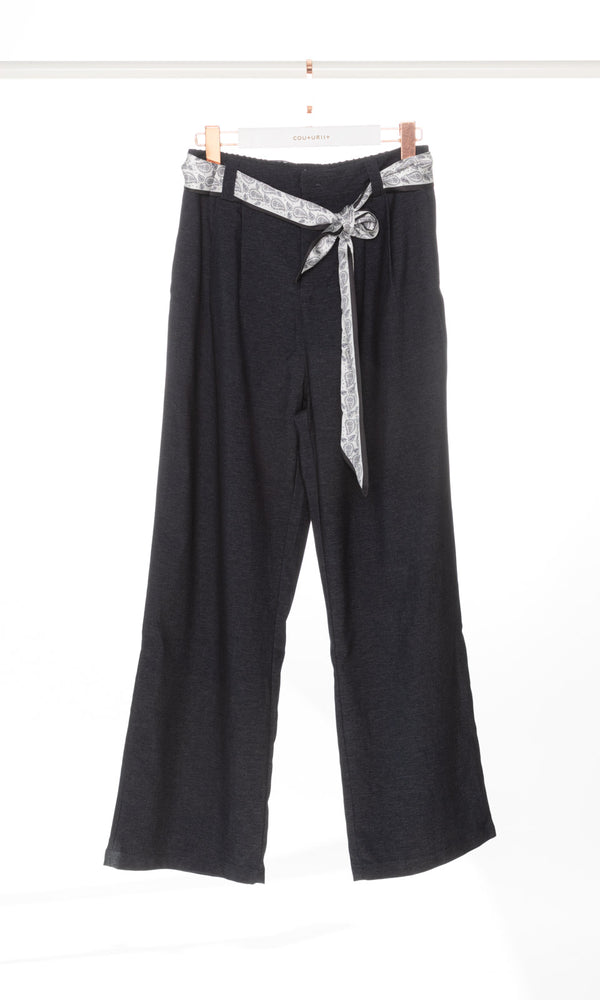Wide Leg Trousers with Scarf Belt