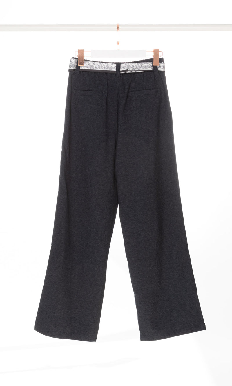 Wide Leg Trousers with Scarf Belt