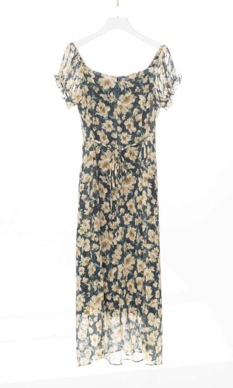 Big Floral Maxi Dress with Waist Tie