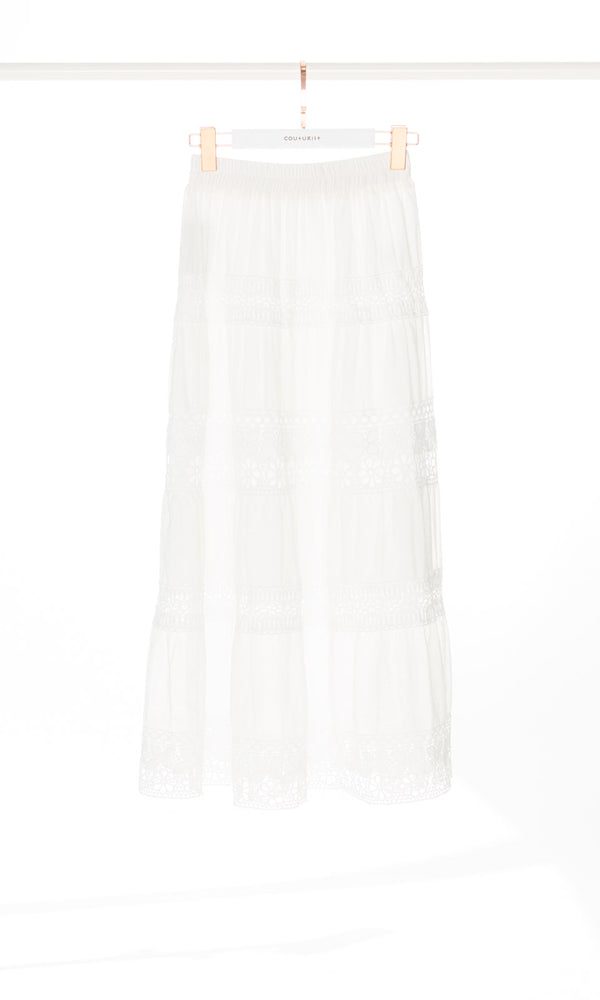 Lace Stripe White Maxi Skirt