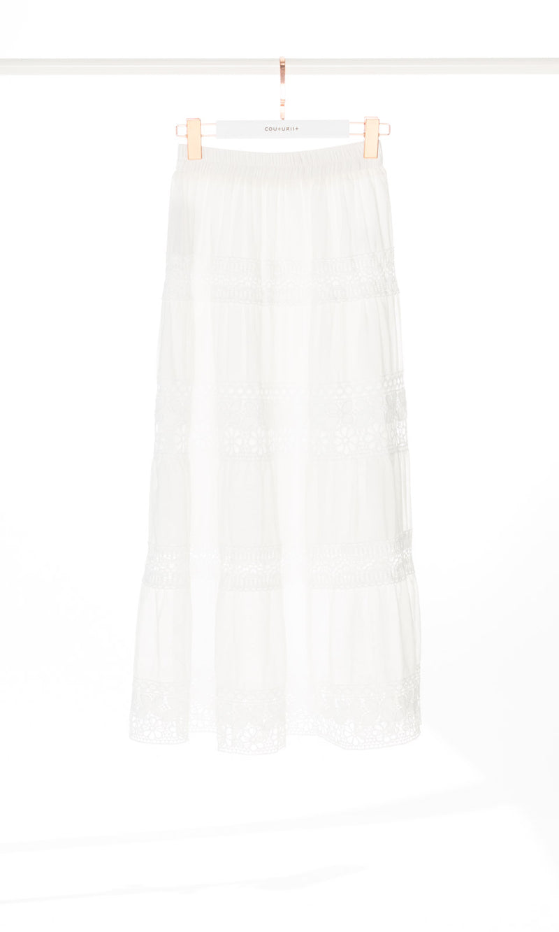 Lace Stripe White Maxi Skirt