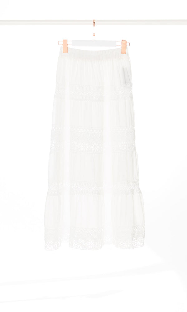 Lace Stripe White Maxi Skirt