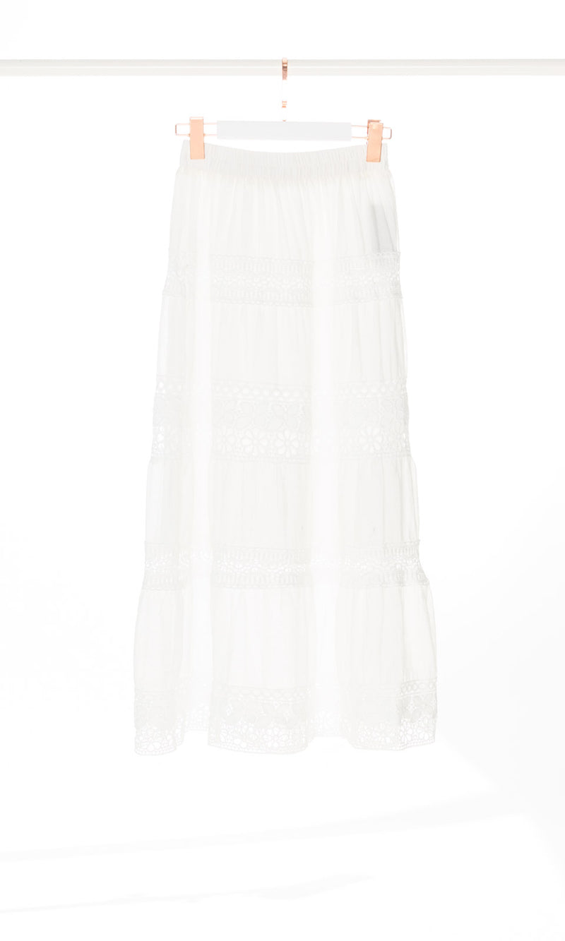 Lace Stripe White Maxi Skirt