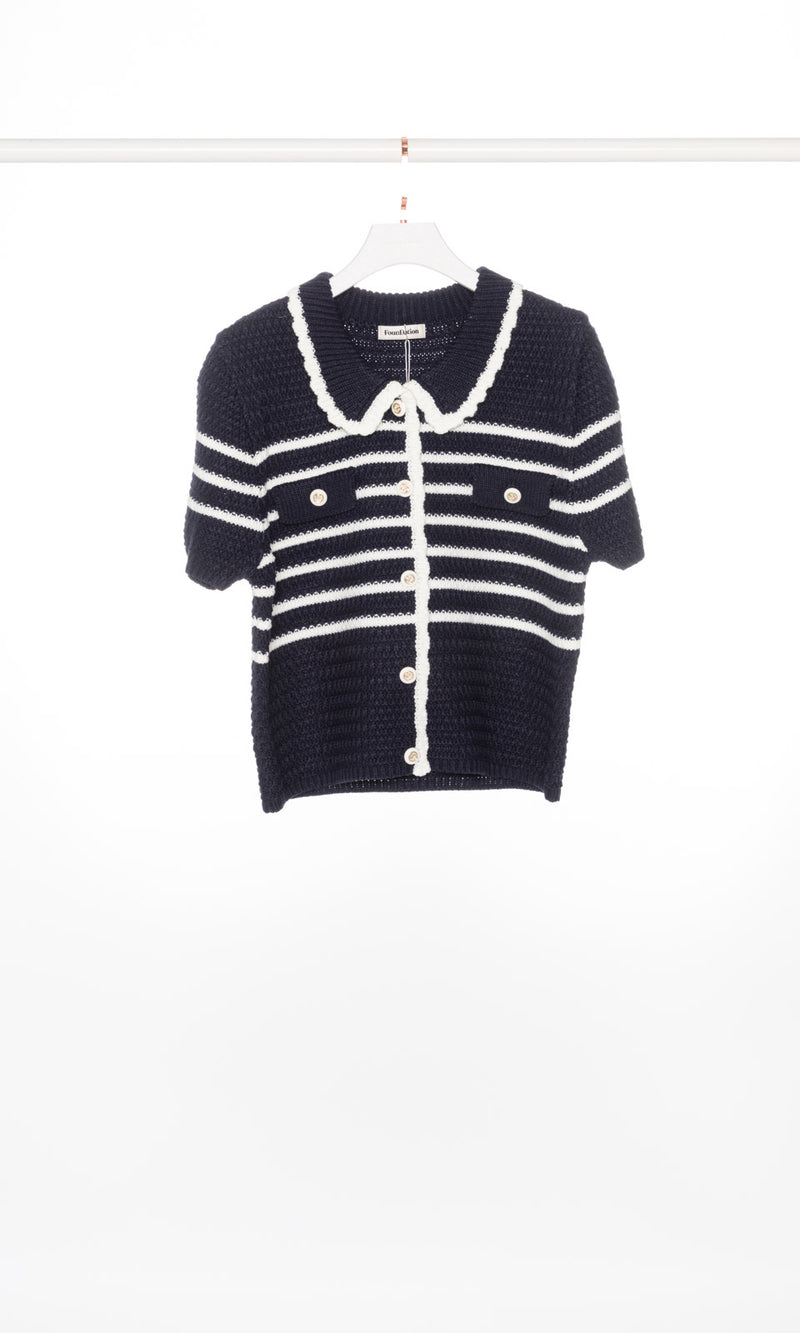 Contrasting Edges Collar Knit Crop Top
