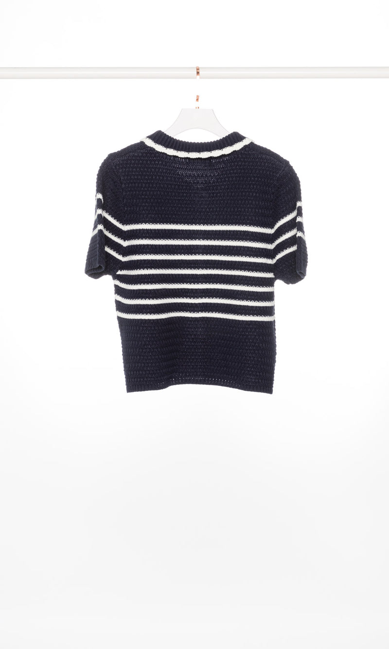 Contrasting Edges Collar Knit Crop Top