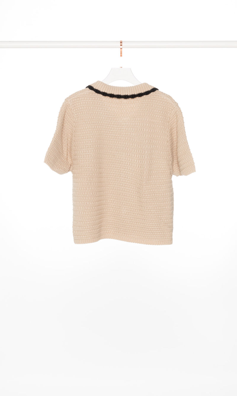 Contrasting Edges Collar Knit Crop Top