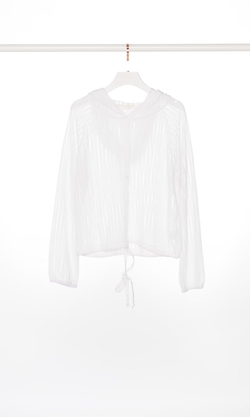 Ribbed Button Up Top with Hood