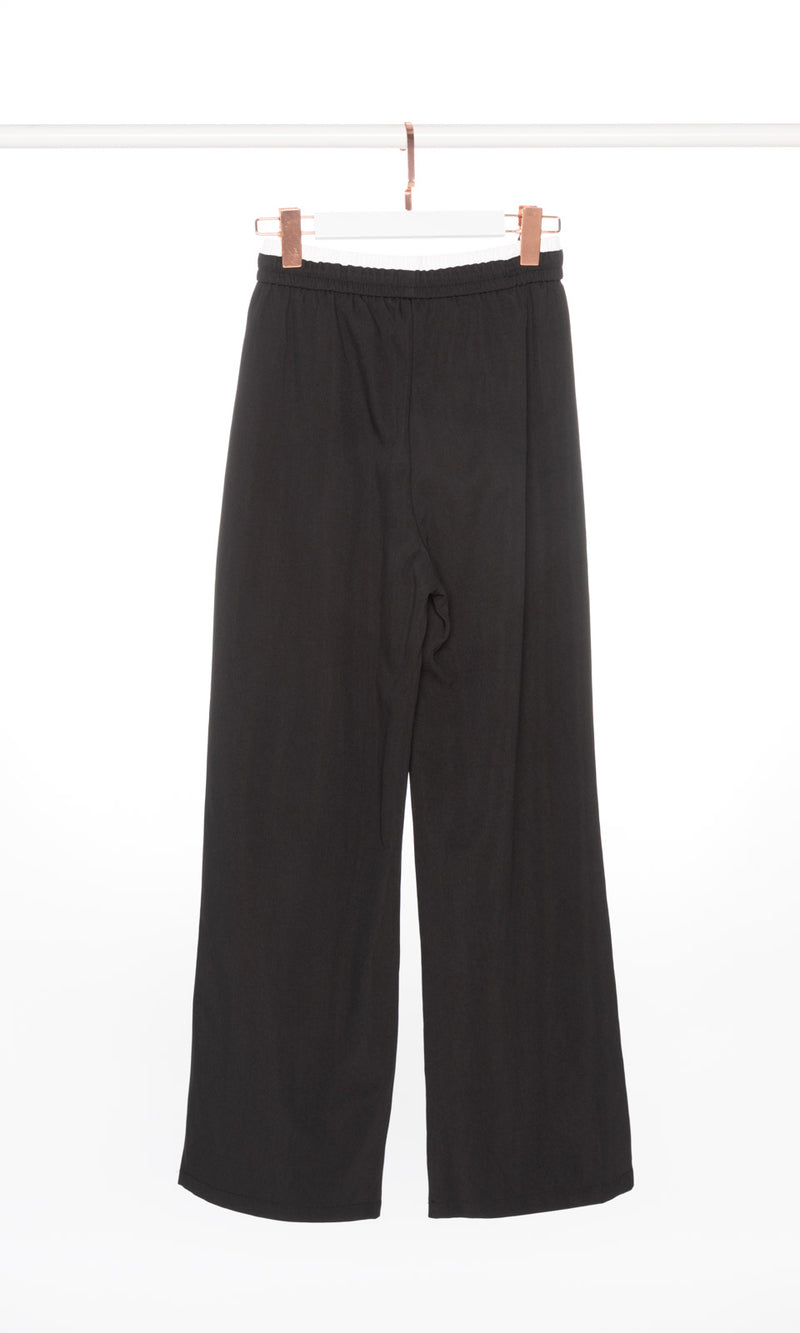 Contrasting Waist Band Wide Leg Pants