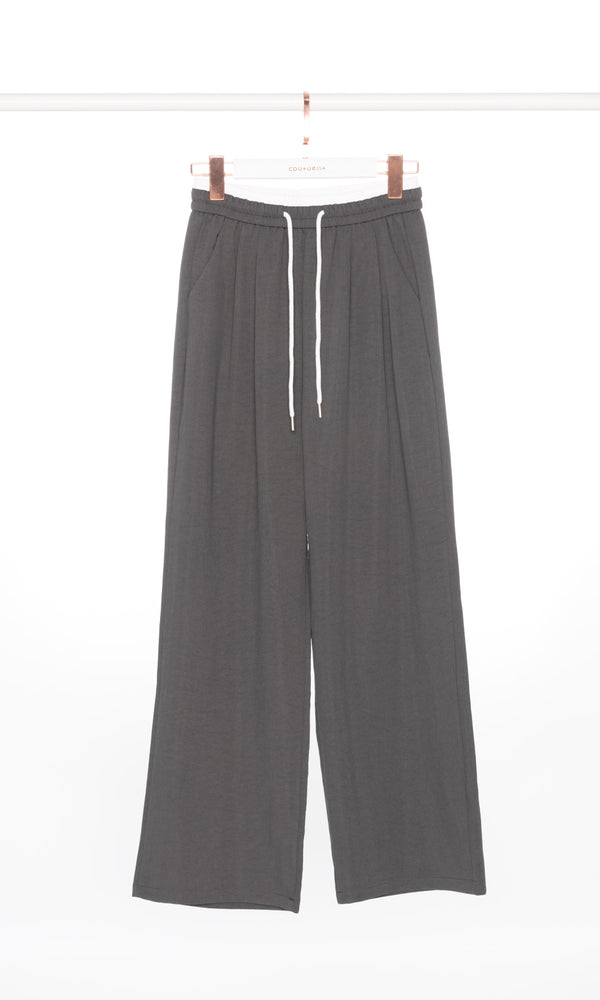Contrasting Waist Band Wide Leg Pants
