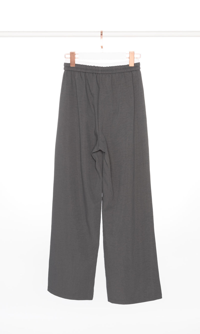 Contrasting Waist Band Wide Leg Pants