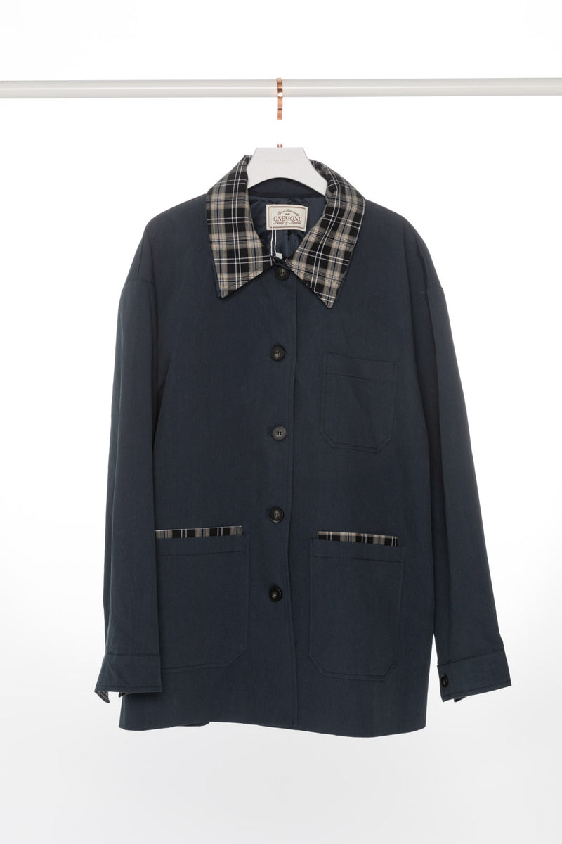 Checker Collar and Cuffs Workwear Jacket