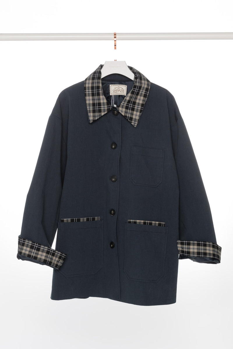 Checker Collar and Cuffs Workwear Jacket