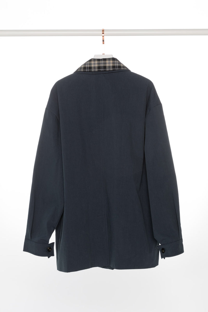 Checker Collar and Cuffs Workwear Jacket