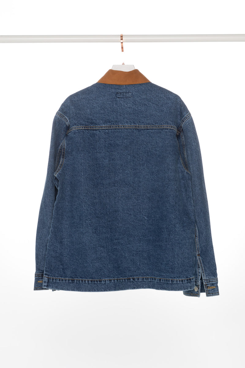 Oversized Denim Workwear Jacket with Brown Collar